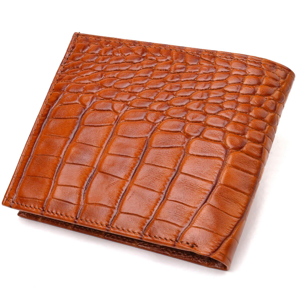Чоловічий гаманець горизонтальний з натуральної фактурної шкіри з тисненням під крокодила CANPELLINI 21781 Рудий Київ - фото 2