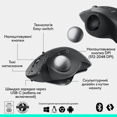 Мишка Logitech MX Ergo S Bluetooth Graphite (910-007260) Вінниця - фото 4