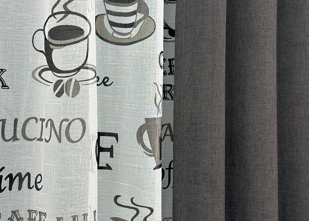 Комплект штор VR-Textil Льон Мішковина 150х270 2шт і Тюль 600х270 1140ш-1791т Графітовий з білим 71-064/5 Київ - фото 6