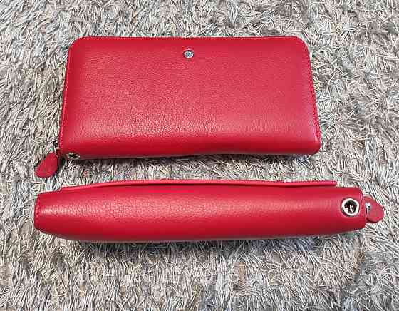 Шкіряний жіночий гаманець клатч червоного кольору на блискавці з ремінцем Marco Coverna MC 7003-2 Київ