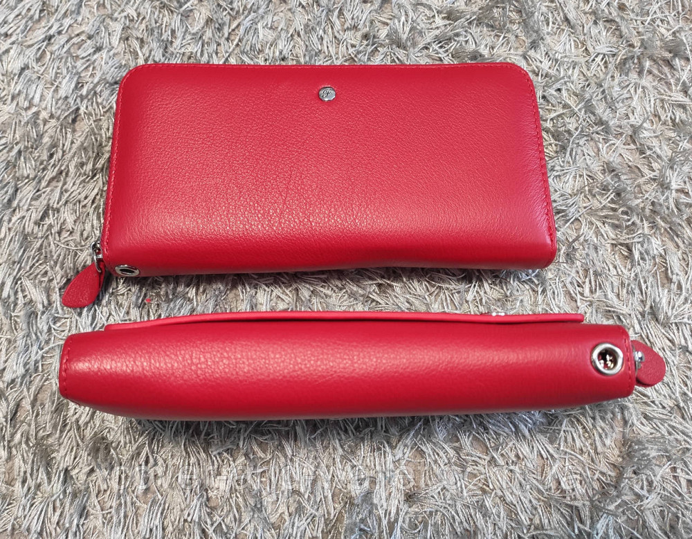 Шкіряний жіночий гаманець клатч червоного кольору на блискавці з ремінцем Marco Coverna MC 7003-2 Київ - фото 2