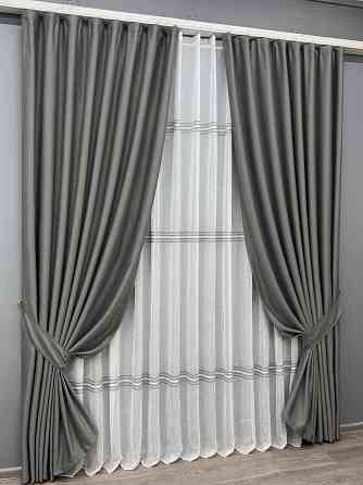 Комплект штор VR-Textil Шеніл 200х270 2шт і Тюль 600х270 1592ш-1428т Сірий з білим 71-201/7 Київ