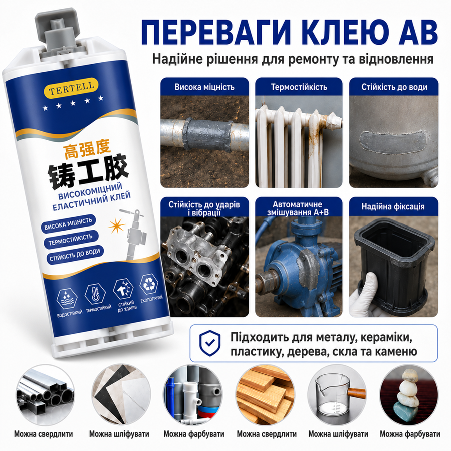 Эпоксидный клей-холодная сварка для металла TERTELL Strong Foundry Glue, двухкомпонентный, серый (98745492) Киев - изображение 9