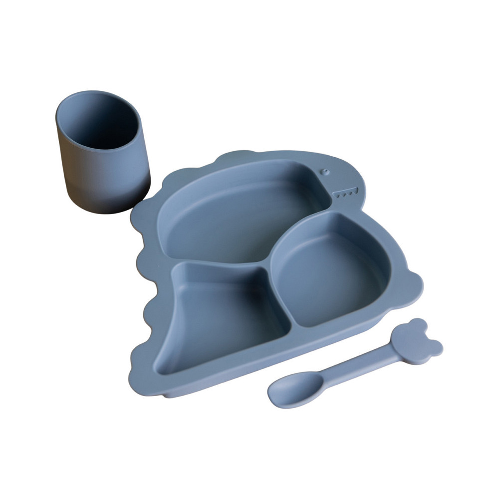 Дитячий набір силіконового посуду чашка/тарілка з трьома секціями/ложка Синій HP34545BL Київ - фото 6
