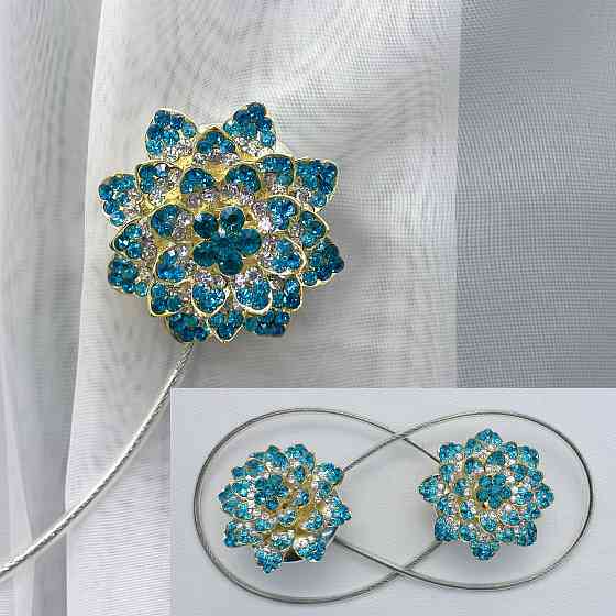 Магніти для штор та гардин "Flowers" набір 2 шт Бірюзовий з золотистим (81-202) Київ