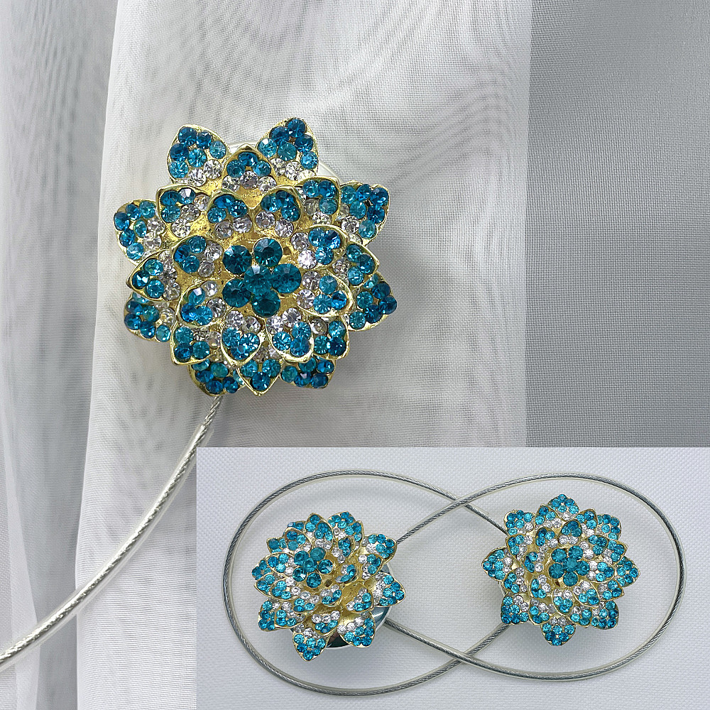 Магніти для штор та гардин "Flowers" набір 2 шт Бірюзовий з золотистим (81-202) Київ - фото 1