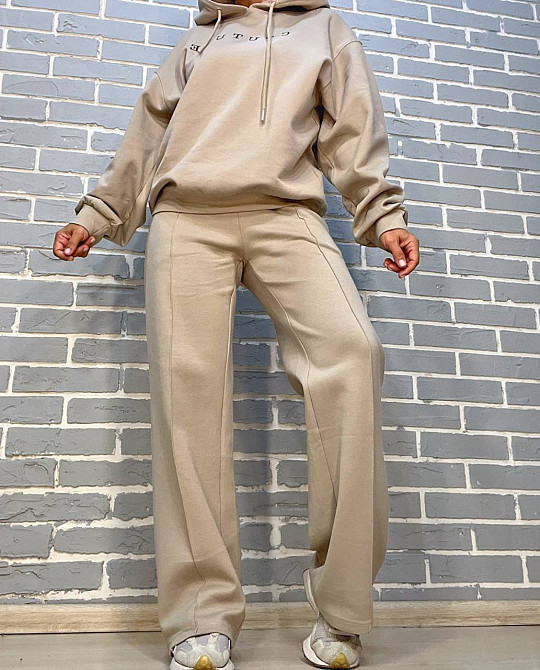Костюм женский A-N 2742 худые с капюшоном брюки вышивка на резинке со швом - стрелкой бежевый, бежевый, XL Киев - изображение 8