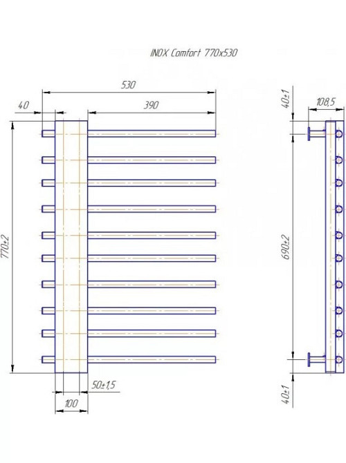 Водяной полотенцесушитель Mario Комфорт INOX 770x530/50 Киев - изображение 4