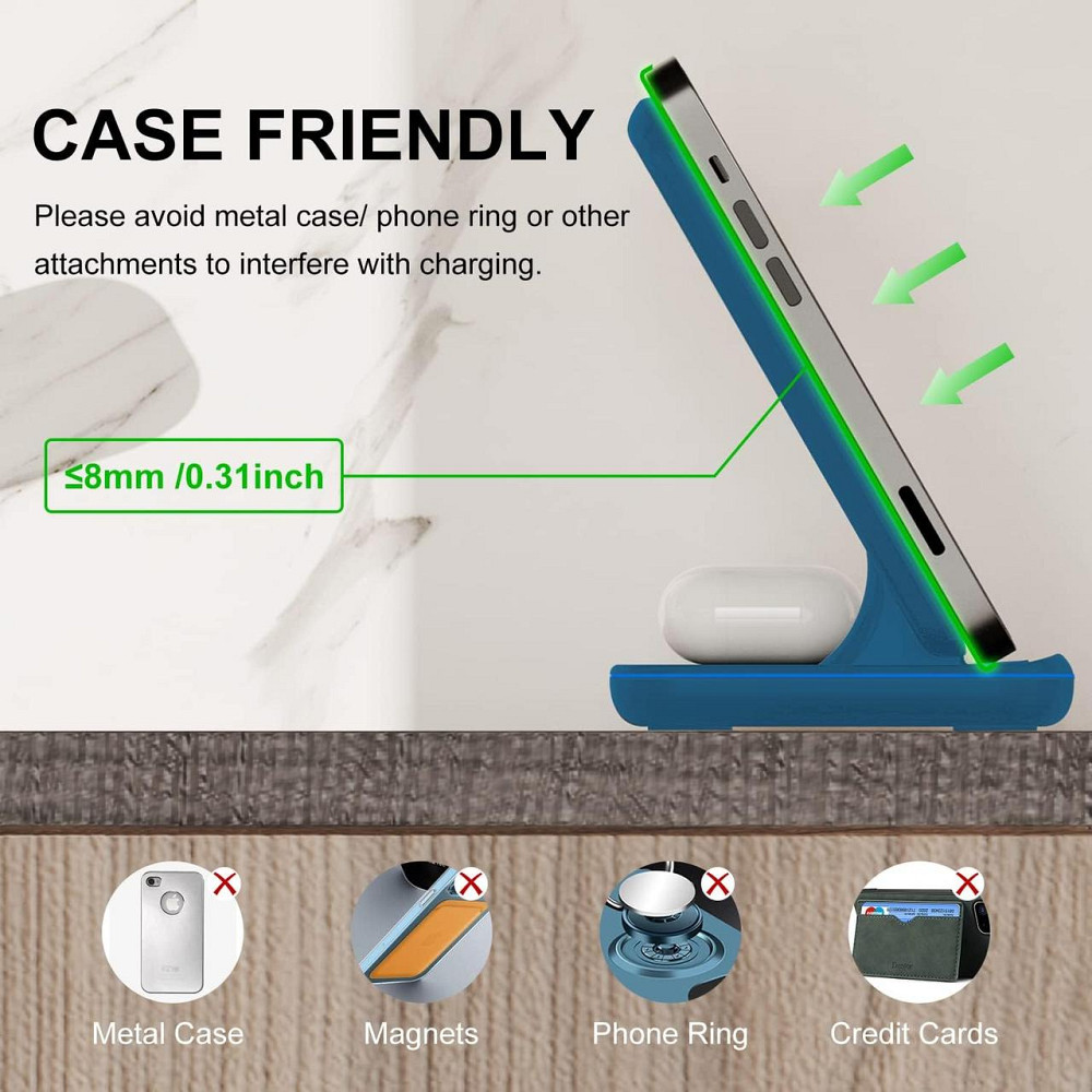 Бездротова зарядна станція 3в1 Minthouz, 18W, для iPhone, Apple Watch, AirPods, QC3.0, Type-C, синя Київ - фото 3