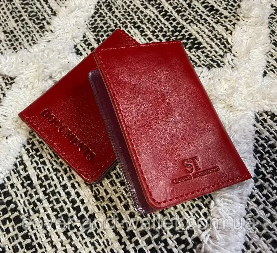 Червона шкіряна жіноча обкладинка для авто документів та id карти ST Leather Київ - фото 9