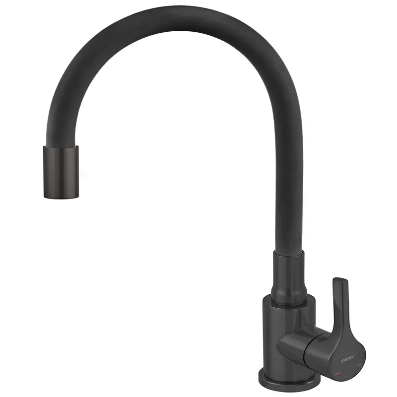 Змішувач для кухні Zerix Rex-011 Black Refl.Black з нержавіючої сталі (Колір чорний+силіконовий вилив чорний) (ZX6132)   ( 27262 ) Харьков - изображение 2