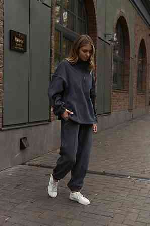 Жіночий теплий прогулянковий костюм, двобічний двобічний поліс фліс Графіт Одеса