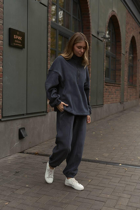 Женский теплый прогулочный костюм двойка двусторонний полар флис Графит Одесса - изображение 6