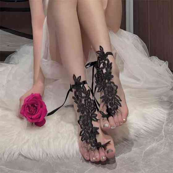 Мереживні квіткові гольфи із зав'язками XS/S/М/L (1,2,3,4) Чорний — Еротична білизна Вінниця