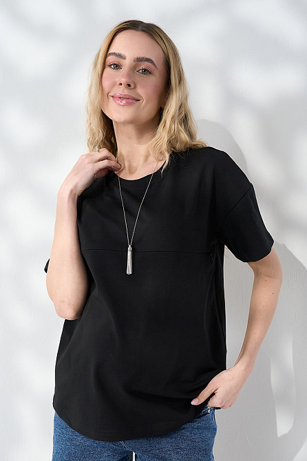 Футболка для вагітних та годуючих мам з горизонтальним секретом годування Goldie M Юла Мама чорний Кривий Ріг - фото 3
