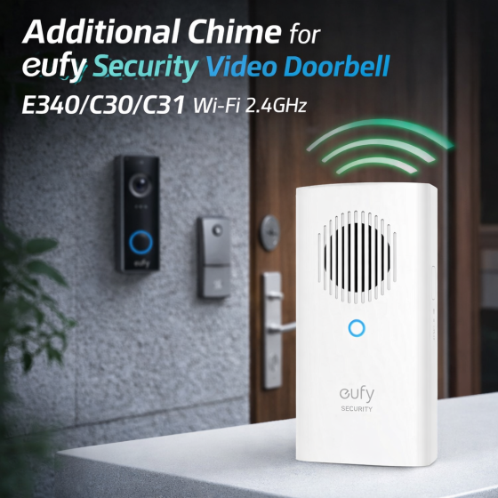 Дополнительный Wi-Fi звонок eufy Security Chime для видеодомофонов E340/C30/C31: 8 мелодий, регулировка громкости, Белый Киев