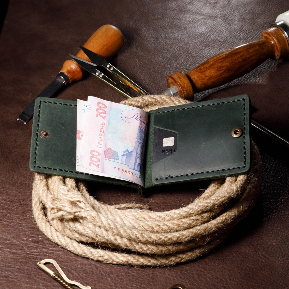 Затискач для купюр чоловічий з відділеннями для карт, місткий гаманець на кнопці, зеленийMasterSem Київ - фото 4