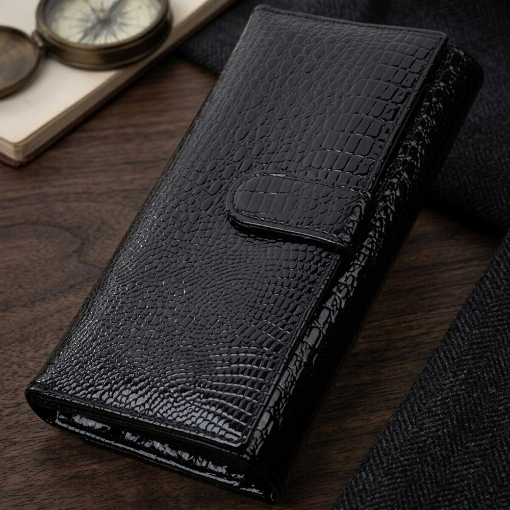 Лакированный кожаный кошелек с блоком для кредитных карт ST Leather 22683 Черный Киев - изображение 14