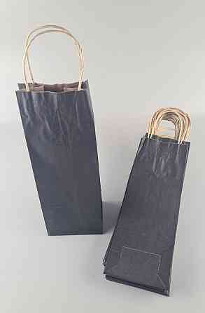 Пакет із ручками паперовий 12*35*9 Чорний для пакування пляшки (25 шт.) Харків