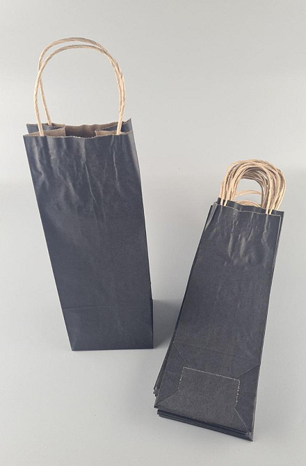 Пакет із ручками паперовий 12*35*9 Чорний для пакування пляшки (25 шт.) Харків - фото 2