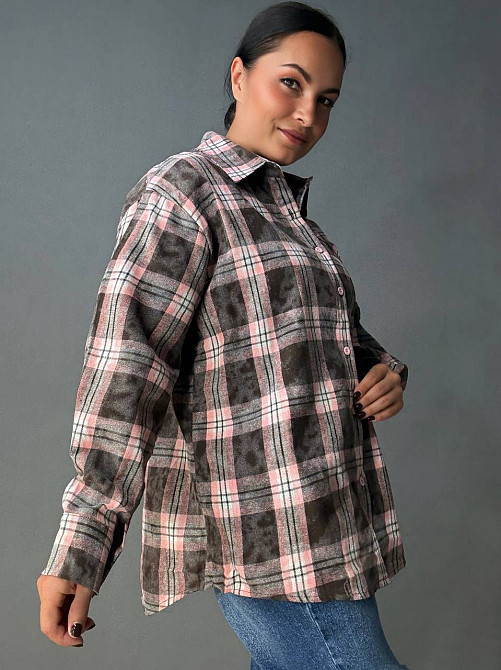 Сорочка жіноча YZY 7765 в клітинку оверсайз широка варена, коричневий, one size Київ - фото 15