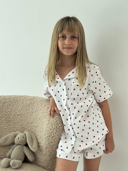 Детская пижамка из муслина шорты с рубашкой Земляника 154-158 Харьков - изображение 3
