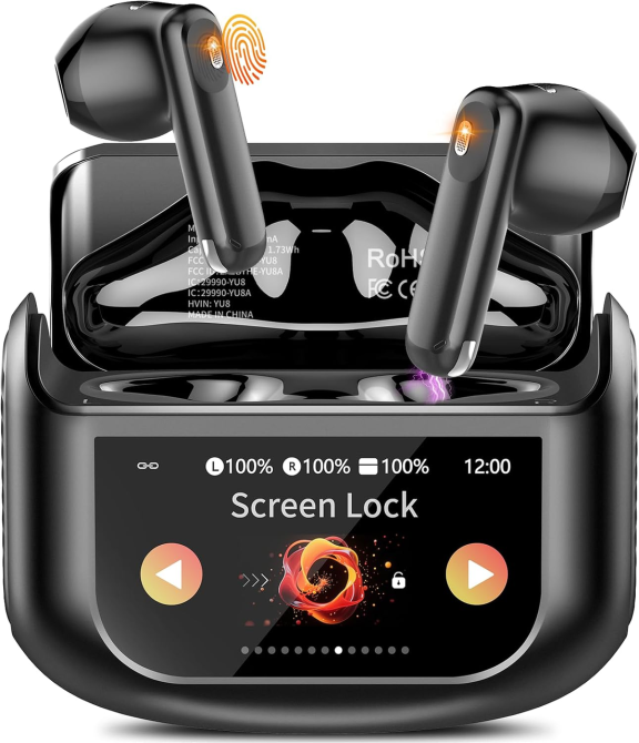 Беспроводные наушники Niderson YU8 TWS с сенсорным экраном, Bluetooth 5.4, ENC, 48 ч, 5 EQ, IPX7, Black Киев - изображение 2