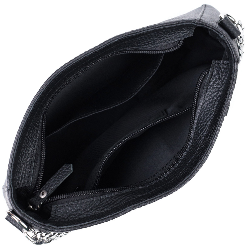 Жіноча сумка багет з ланцюжком і ремінцем який знімається з зернистої натуральної шкіри Shvigel 22837 Чорна Київ - фото 7