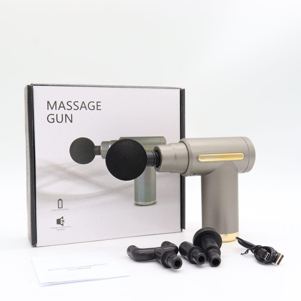 Перкуссионный массажер с 4 насадками Gun Massager, Серый / Ручной массажер / Массажер для тела Киев - изображение 10