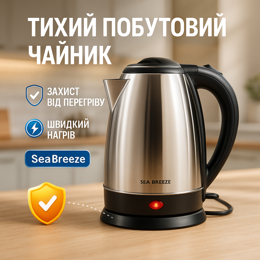 Электрочайник с скрытым элементом SeaBreeze, Чайник красивый электрический, Нержавеющий чайник с ручкой WH-20 Львов - изображение 9