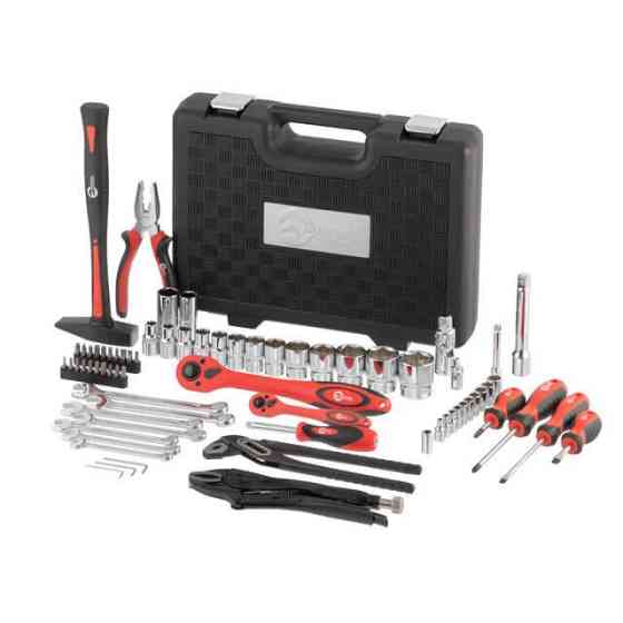 Набір інструментів, проф., 1/2" + 1/4", Cr-V, 72 од., головки: 4-32 мм, біти 20 од., ключі: 8-15 мм, кейс INTERTOOL ET-6073 Київ