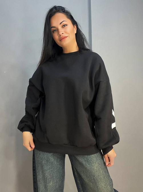 Свитшот женский DAVRAS 8175 оверсайз удлиненная надпись на спине BLACKELY утепленный флис one size черный, черный, one size Киев - изображение 7