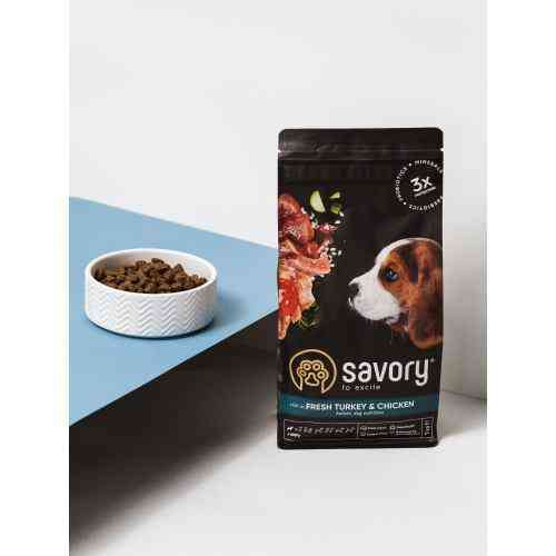 Сухий корм Savory Puy для цуценят усіх порід, зі свіжою індичкою і куркою, 3 кг Київ