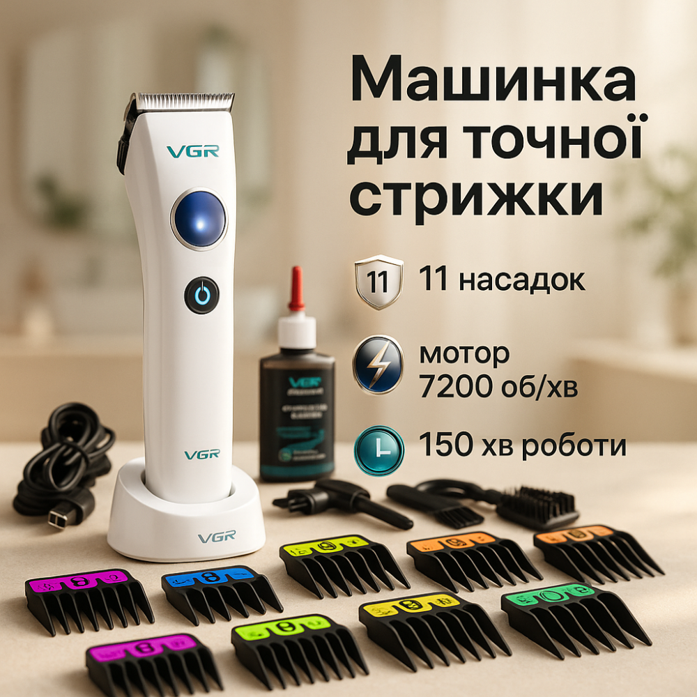 Перукарські машинки професійні VGR V-880C, Тример для складної стрижки волосся, Тример для скронь UG-82 Львів - фото 12