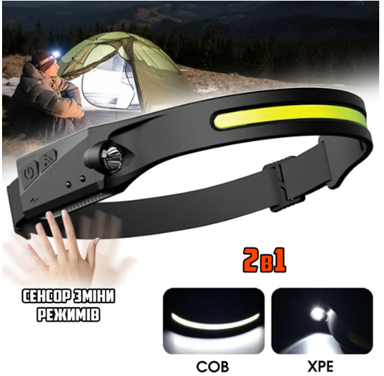 Ліхтарик налобний акумуляторний BAILONG BL-G28 XPE+COB USB CHARGE 2 режими роботи 8093 Одеса - фото 3