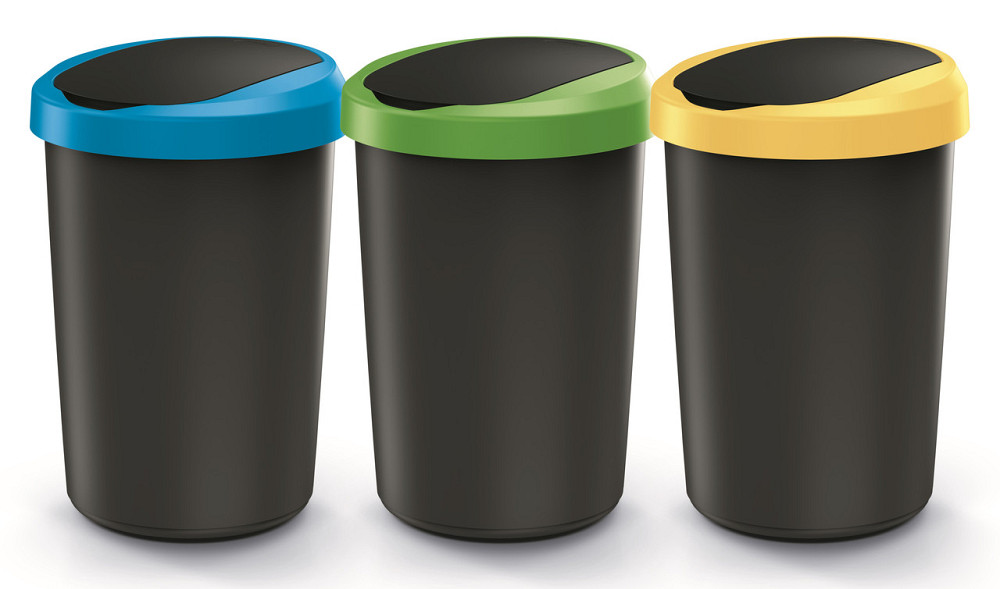 Баки для сортування сміття Keden COMPACTA R, комплект 3x40 л, чорний, кришка синя, зелена, жовта Київ - фото 2