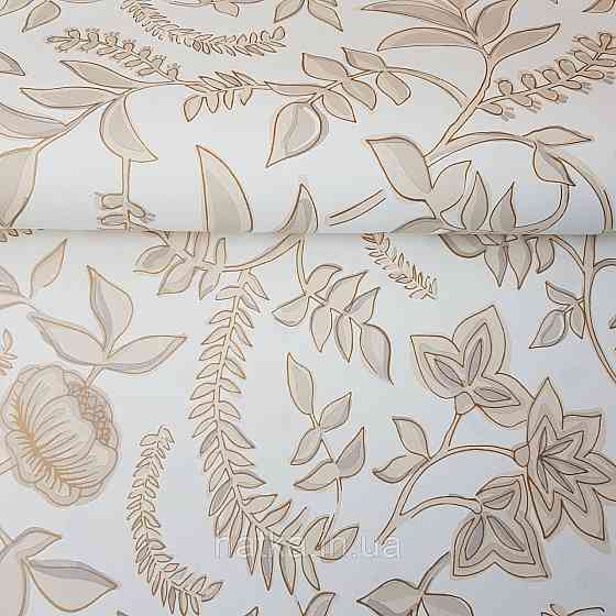 Шпалери вінілові на флізелін Caselio Mystery 0.53х10 м дитячі яскраві квіти листя бежеві, сірі на білому тлі Київ