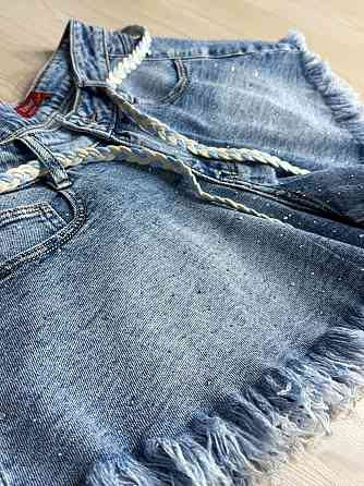 Шорты женские джинсовые Vanver 2016 с камнями короткие расклешенные с бахромой голубые, голубой, 27, 27, 73 см Киев