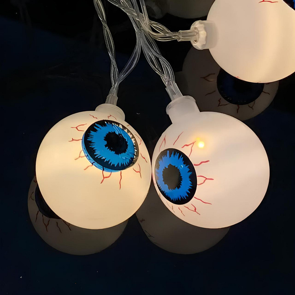 Гирлянда в виде глаз RESTEQ 1.5 м. Светодиодная гирлянда на Хэллоуин — 10 пластиковых глаз с теплым белым свечением, для декора Киев - изображение 5