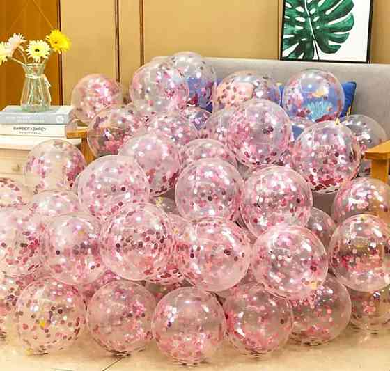 Кульки прозорі з рожевим конфетті 12'' 30см Київ