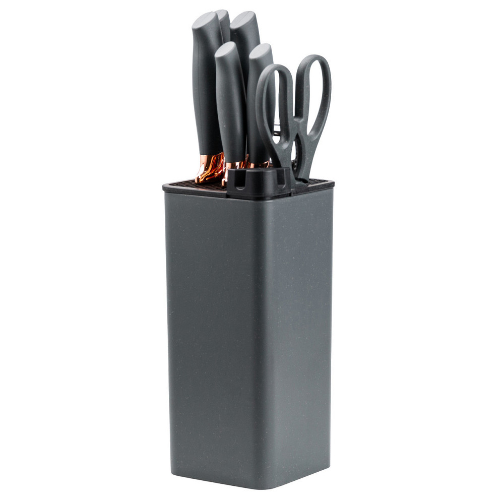 Набір кухонних ножів 5 штук з ножицями та овочечисткою 33/23.5/24.5/19.5 см Чорний HP27476 Київ - фото 4