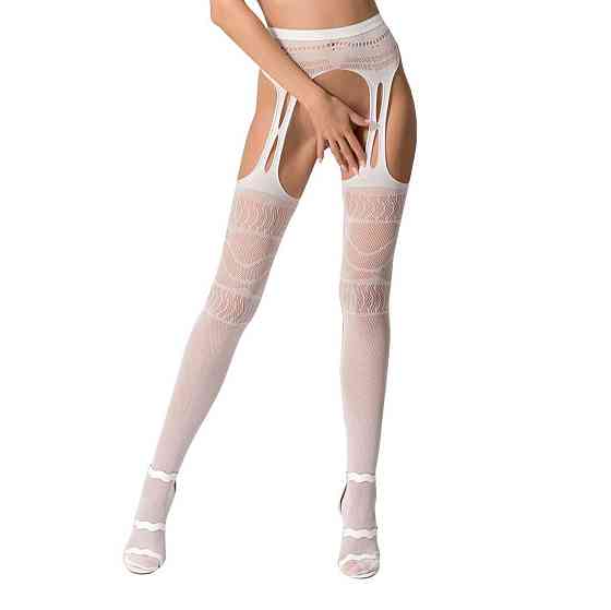 Сітчасті панчохи-стокінги Passion S020 One Size, White, ажурний візерунок, імітація пояса з гартерам Sex Aura Київ