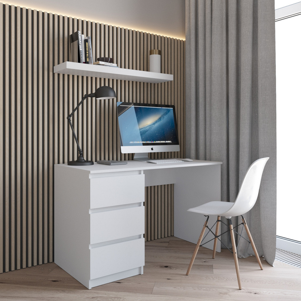 Комп’ютерний стіл VAYS R-13 Білий, письмовий з тумбою зліва, 3 шухляди, без ручок, ЛДСП, 120×60×75 см - для дому та офісу Львів - фото 1