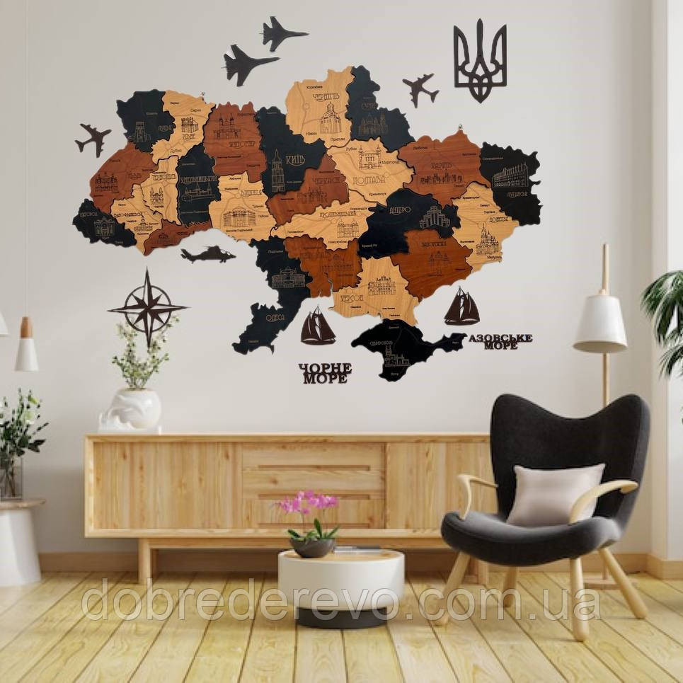 Дерев'яна карта України "Бандерывська" 150х100 Вижниця - фото 2