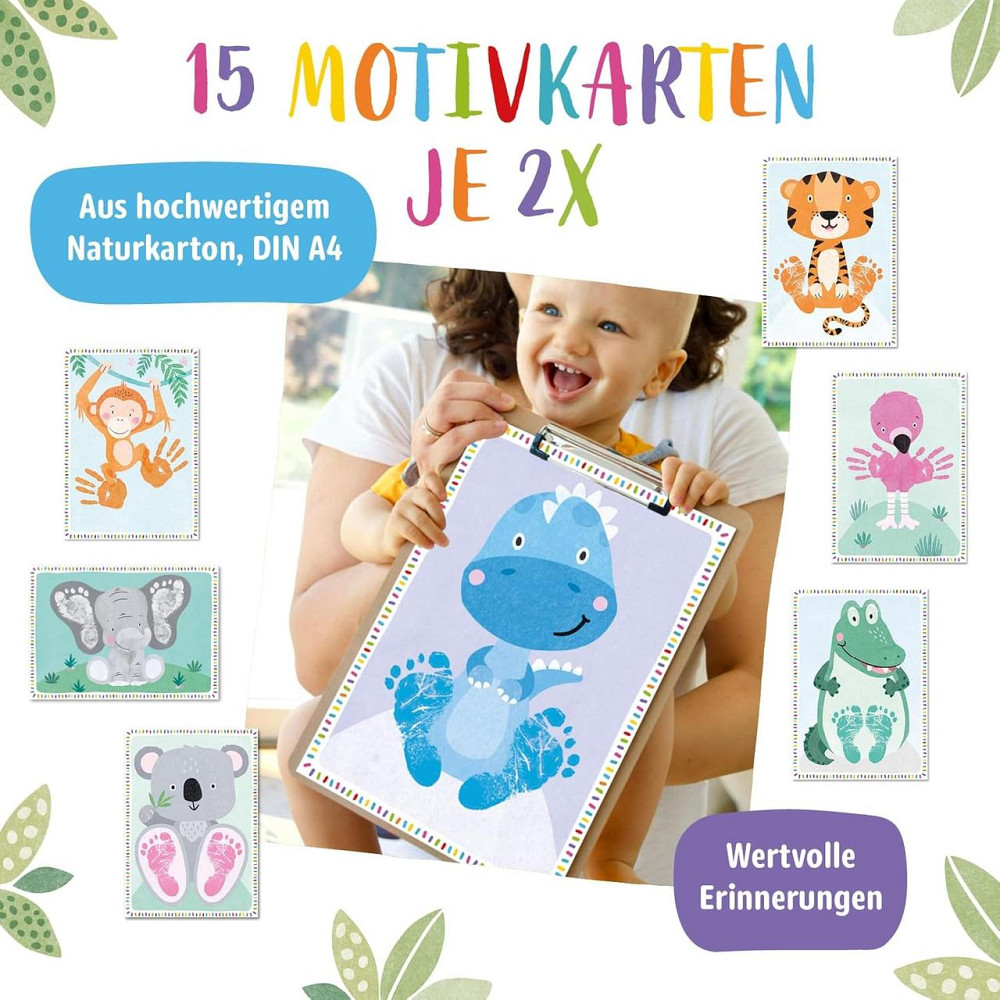 Набор для отпечатков рук и ног малыша Miniwerk большой, 0–1,5 года, органическая краска 5 цветов, 30 картинок Киев - изображение 6