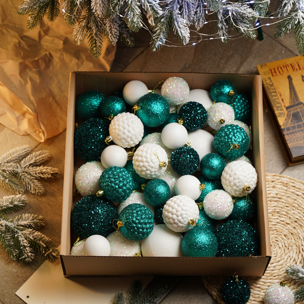 Набор новогодних игрушек на елку «Блеск» 40 шт Изумрудный елочные игрушки шарики украшения для елки Киев - изображение 4