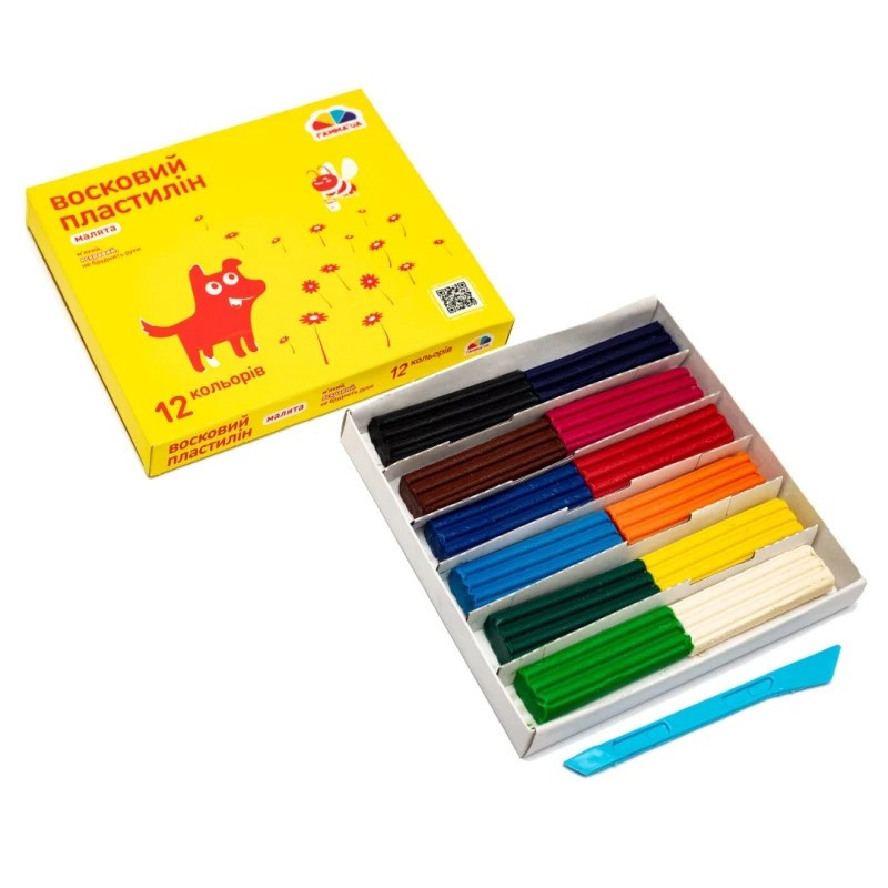 Дитячий восковий пластилін "Малята" 100305, 12 кольорів 144 г Вінниця - фото 1