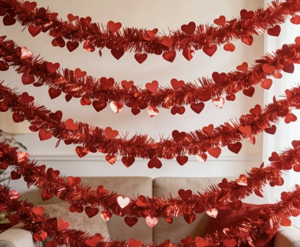Гірлянда-дощик з сердечками червона 2 м 1 шт (0291) Смела - изображение 1