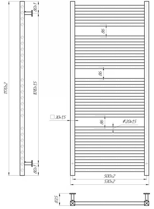 Водяной полотенцесушитель Mario INOX Гера 1170х530/500 Киев - изображение 5