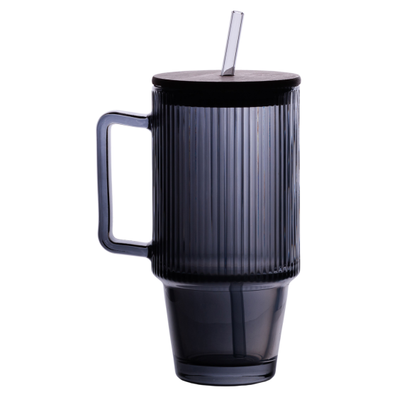 Кружка скляна з кришкою та трубочкою 750 (мл) Сірий HP-19-50 Київ